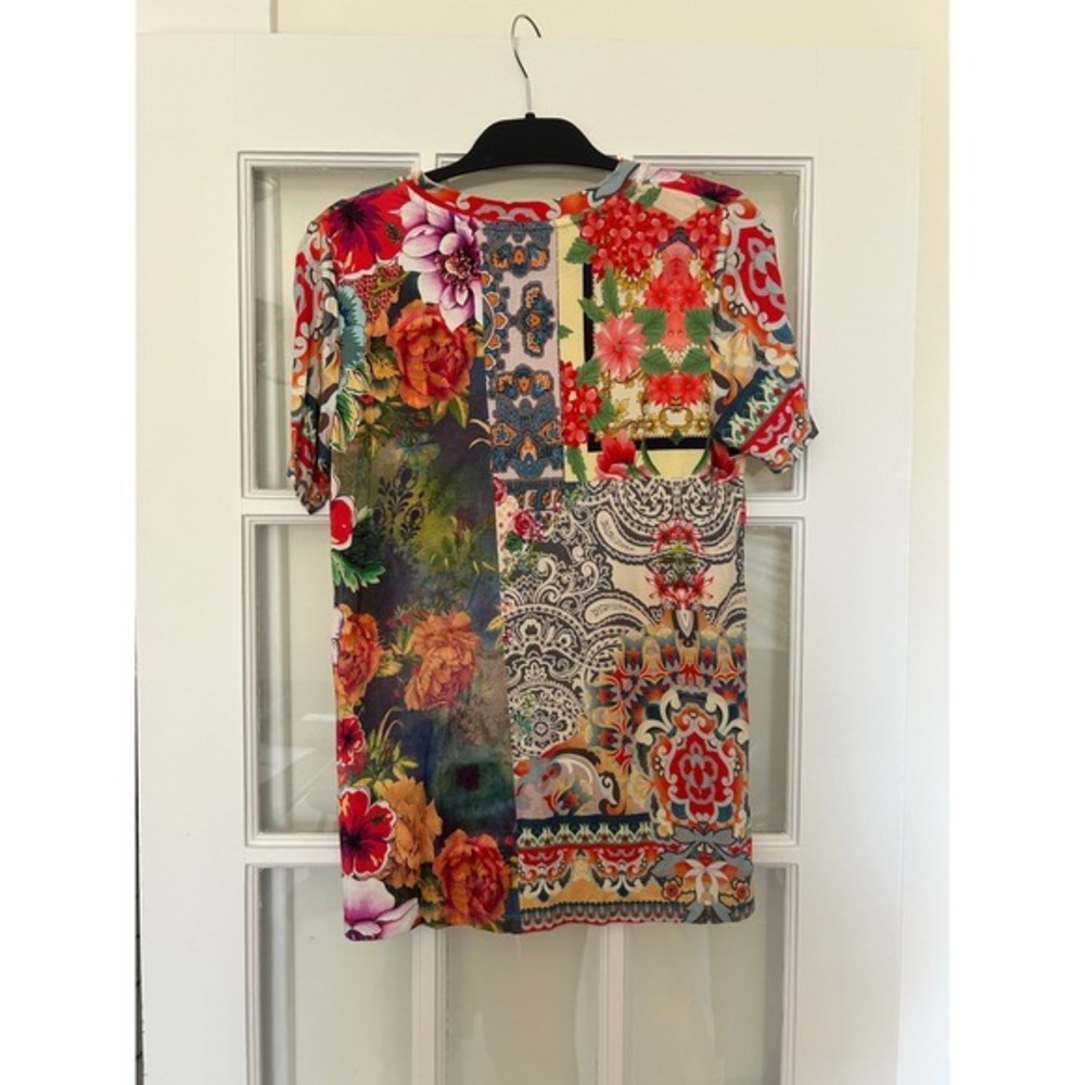 Johnny Was Catalina Block T-Shirt Patchwork Floral Blend Multicolor Size M - Picture 5 of 7